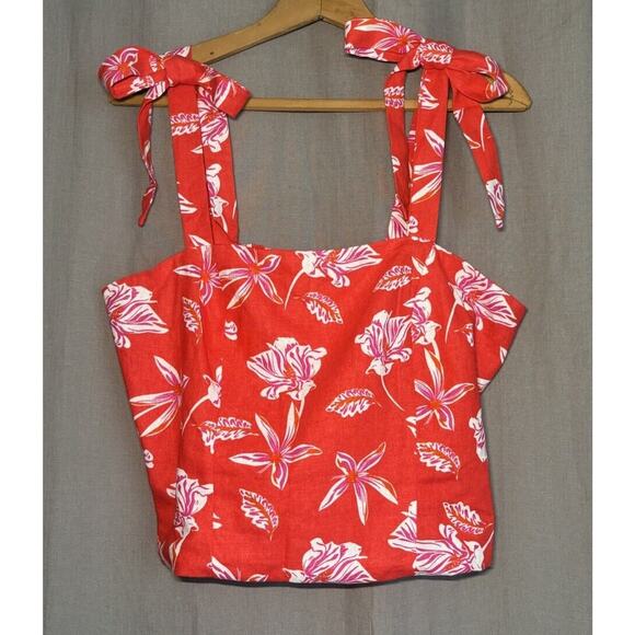 Joie NWT Linen Blend Red Tropical Floral Print Cropped Tank Top Size 8 - Picture 3 of 16